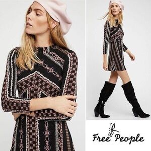 Free People Black and Pink Long Sleeve Dress